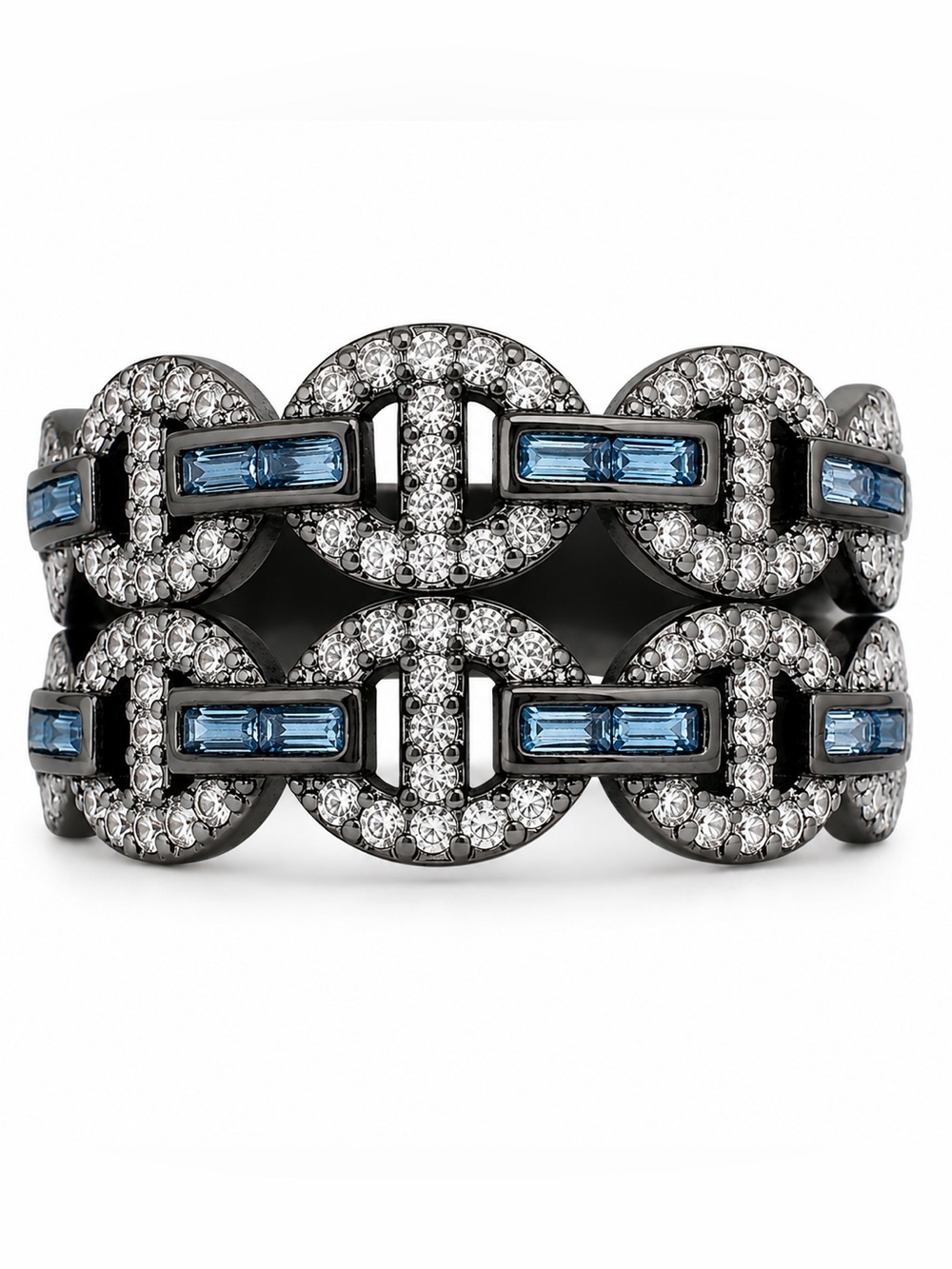 Bomb Party Charlotte Ring March Aquamarine Hematite Size 8 MSRP $136